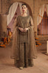 Elegant olive green embroidered Pakistani suit with gold detailing, perfect for weddings and special occasions.
