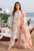 Elegant floral embroidered Pakistani dress with dupatta, beach setting, premium women&