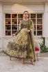 Elegant mustard floral embroidered dress with black detailing, perfect for Pakistani women&