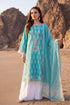 Turquoise embroidered Pakistani suit with white pants, perfect for elegant occasions