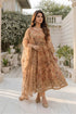 Elegant floral embroidered dress with gold detailing, perfect for women&