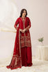 Elegant red embroidered Pakistani dress with gold detailing, perfect for weddings and special occasions