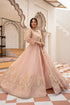 Elegant blush pink embroidered anarkali dress with gold detailing, perfect for weddings and special occasions in Pakistan.