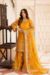 Elegant mustard yellow embroidered Pakistani dress with matching dupatta, perfect for festive occasions.