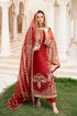 Elegant maroon embroidered Pakistani dress with gold detailing, perfect for weddings and special occasions.