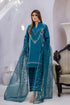 Teal embroidered Pakistani suit with matching dupatta, elegant women&