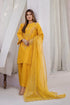 Yellow embroidered Pakistani suit with matching dupatta, elegant women&