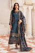 Elegant navy blue embroidered Pakistani dress with matching dupatta, perfect for weddings and formal occasions.